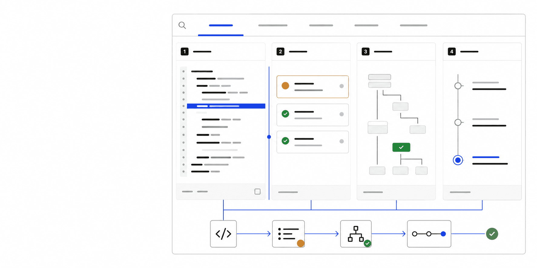 Layered observatory representing source, diagnostics, snapshots, and events